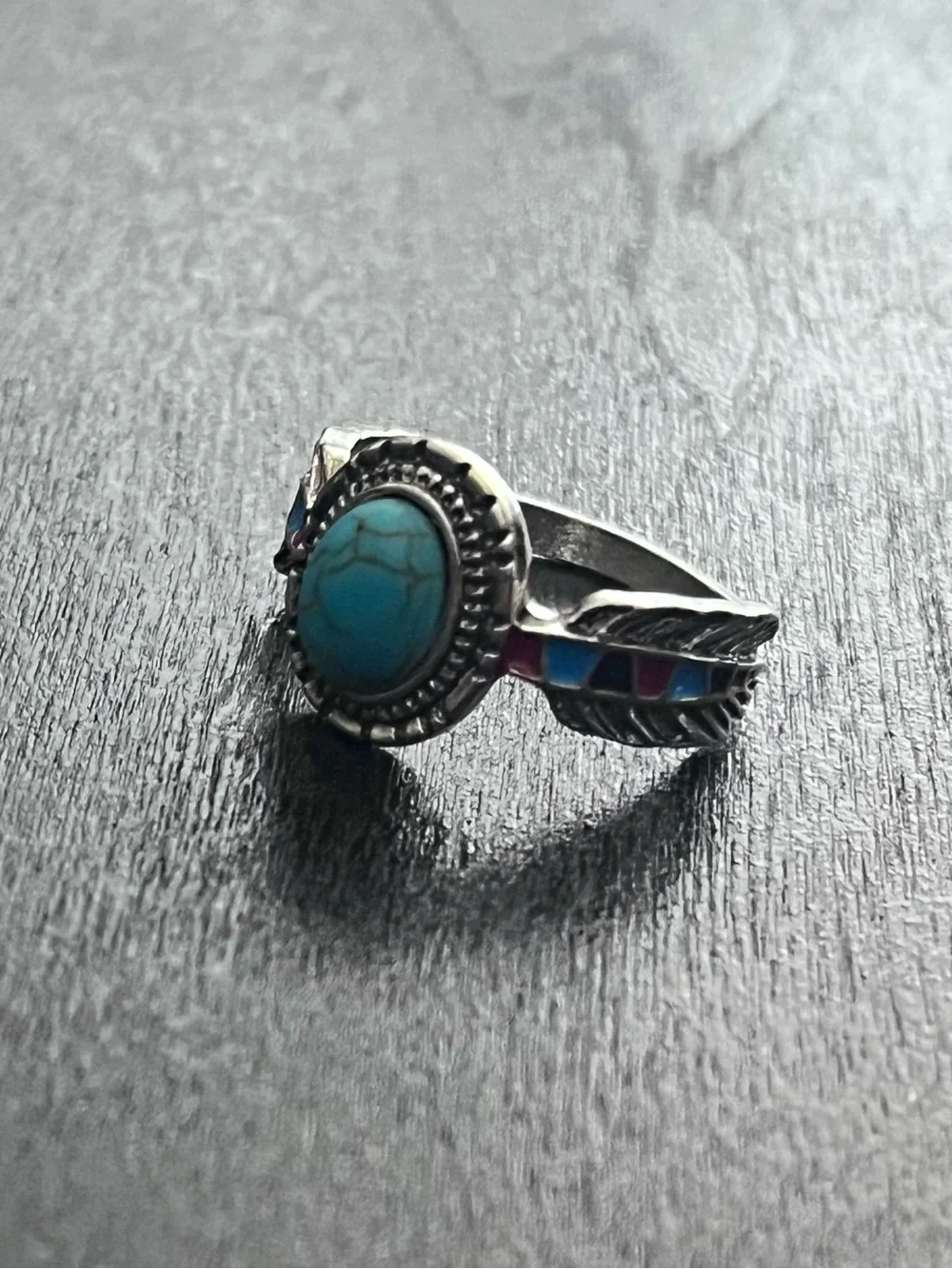 Turquoise Boho Tribal Feather Ring